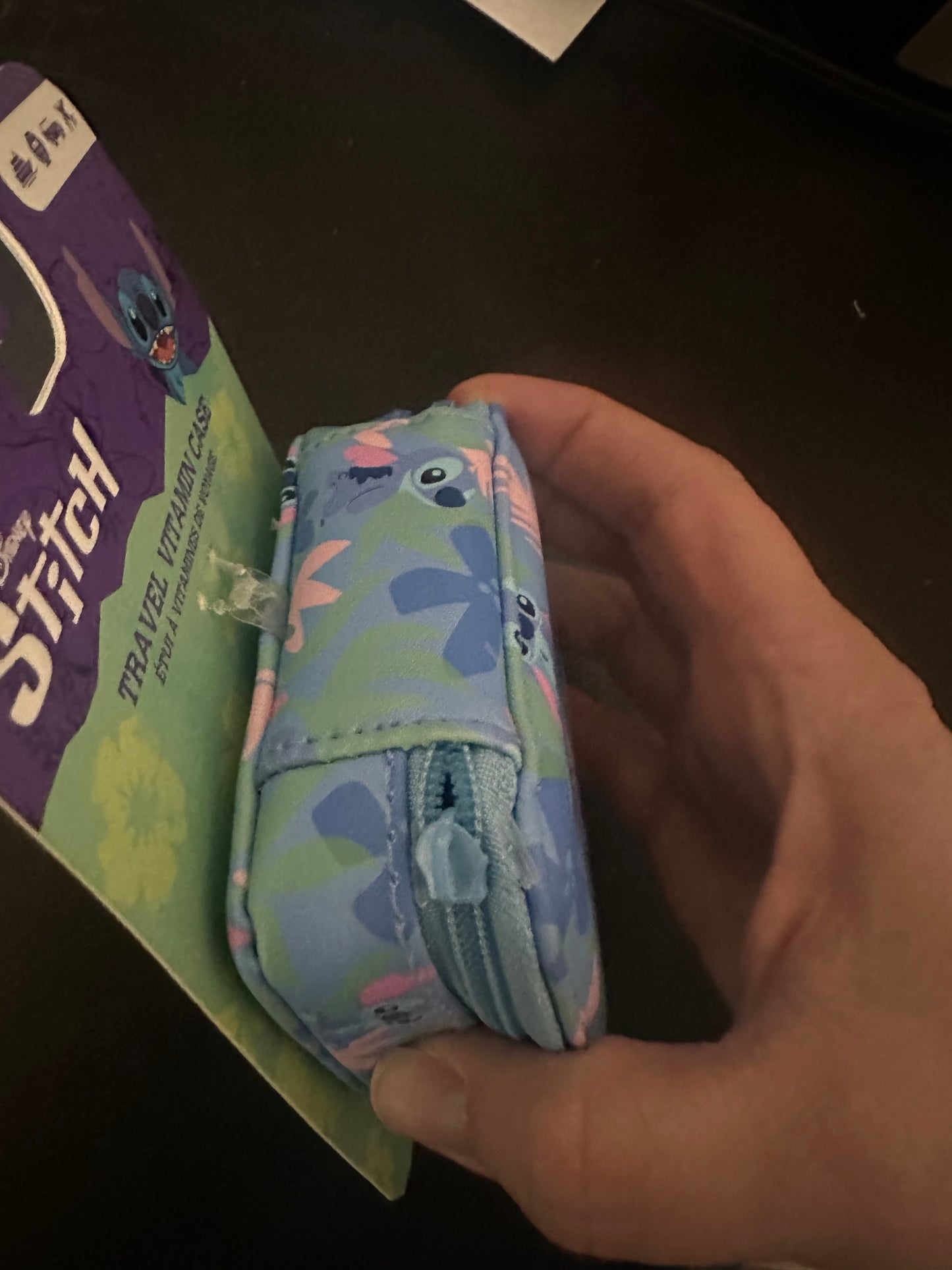 Stitch Travel Vitamin Case - Mossing zipper pull