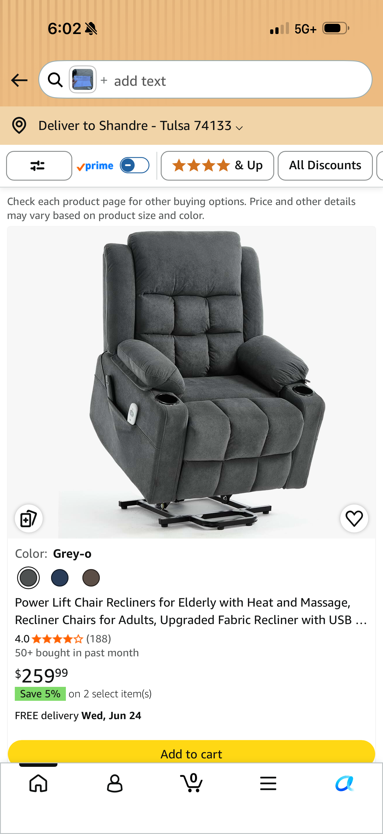 Power Lift Massager Heated Recliner Gray Fabric NEW