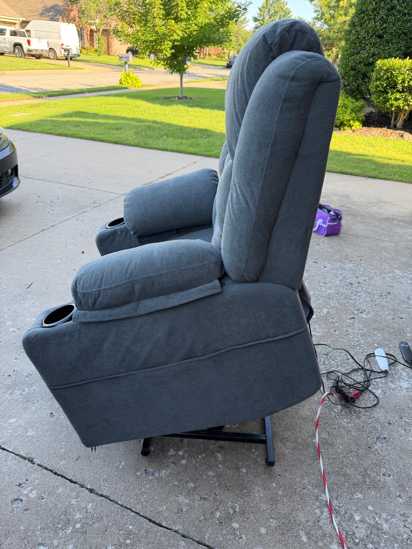 Power Lift Massager Heated Recliner Gray Fabric NEW