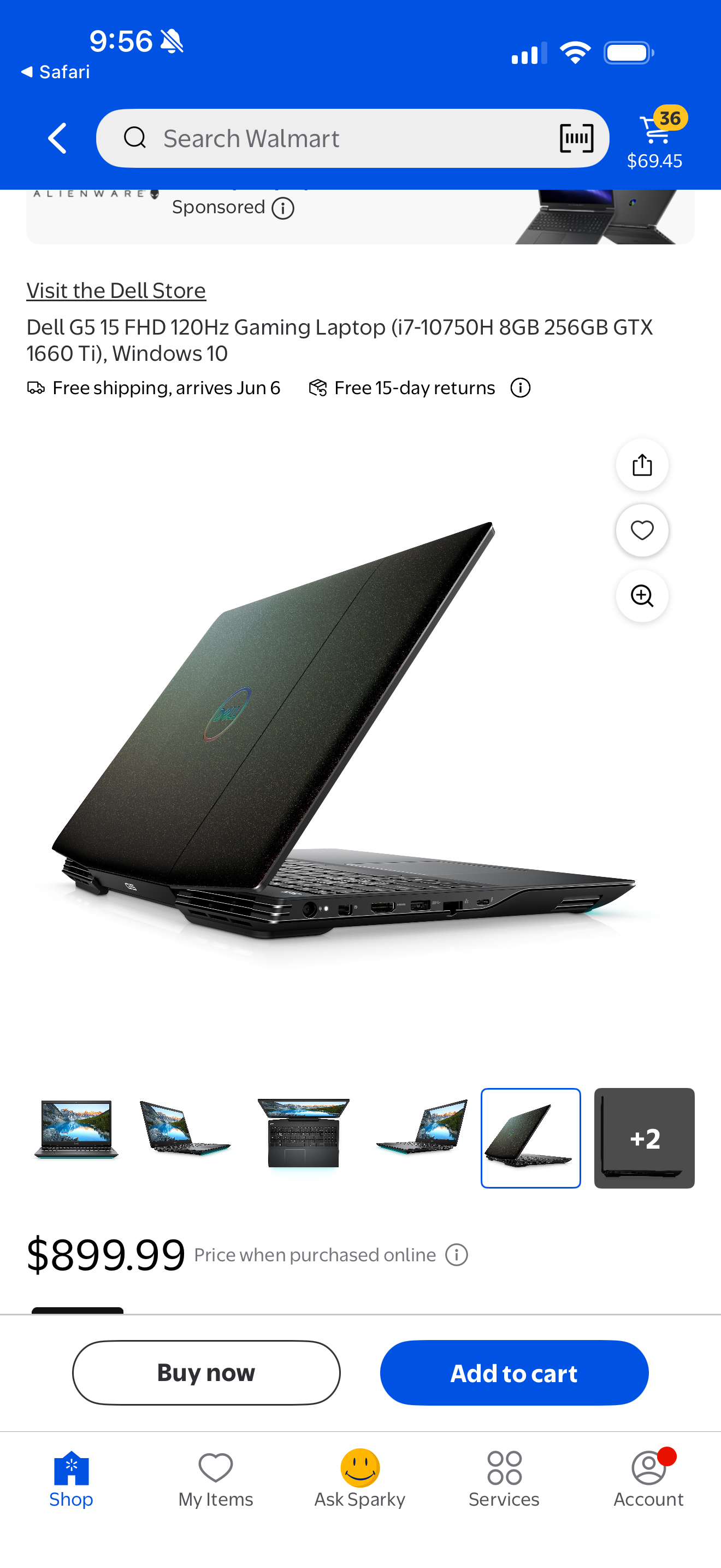 Dell G5 15 FHD 120Hz Gaming Laptop (17-10750H 8GB 256GB GTX
1660 Ti), Windows 10