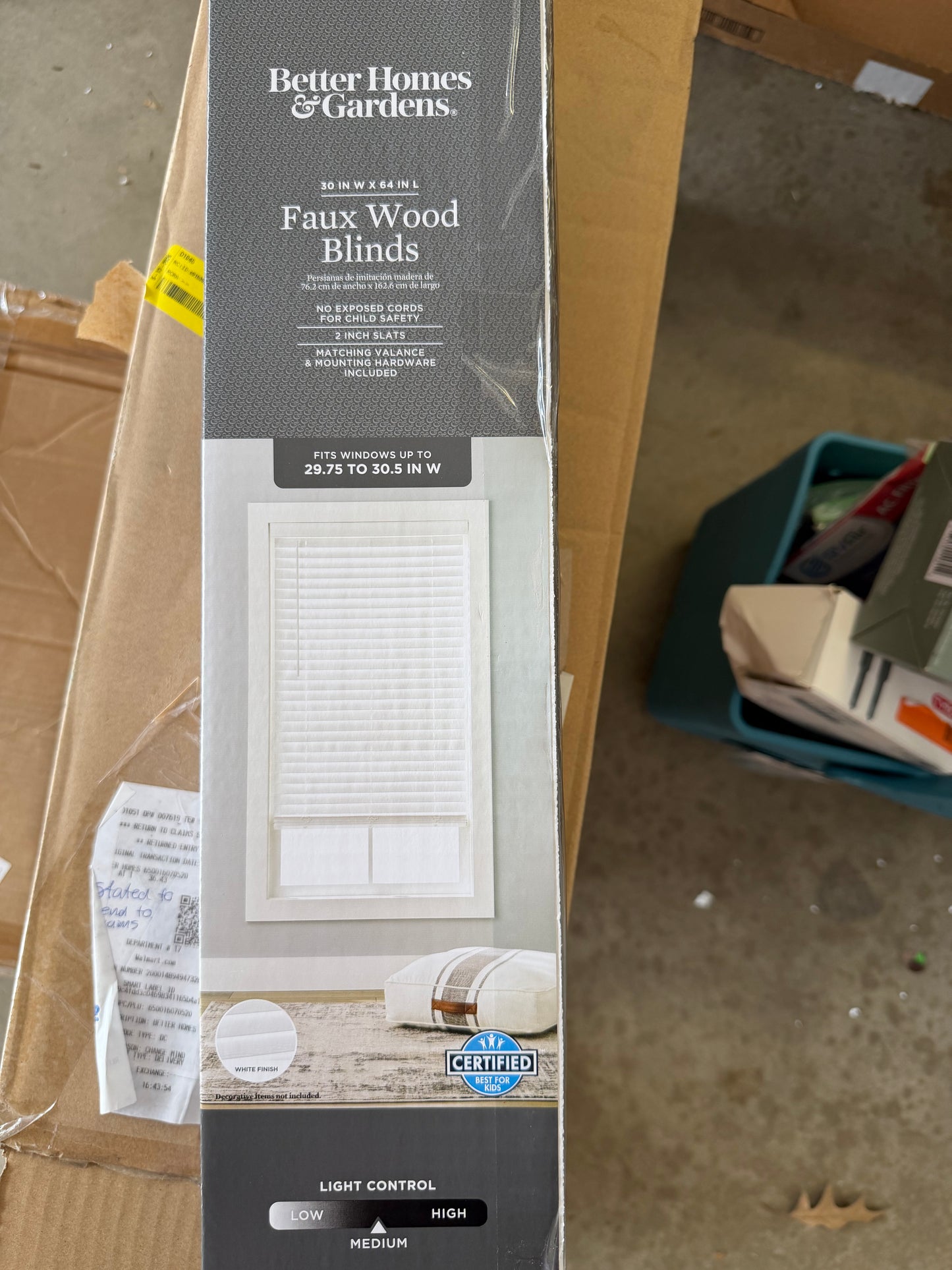 Cordless Faux Wood Blinds White 30 in W x 64 in L