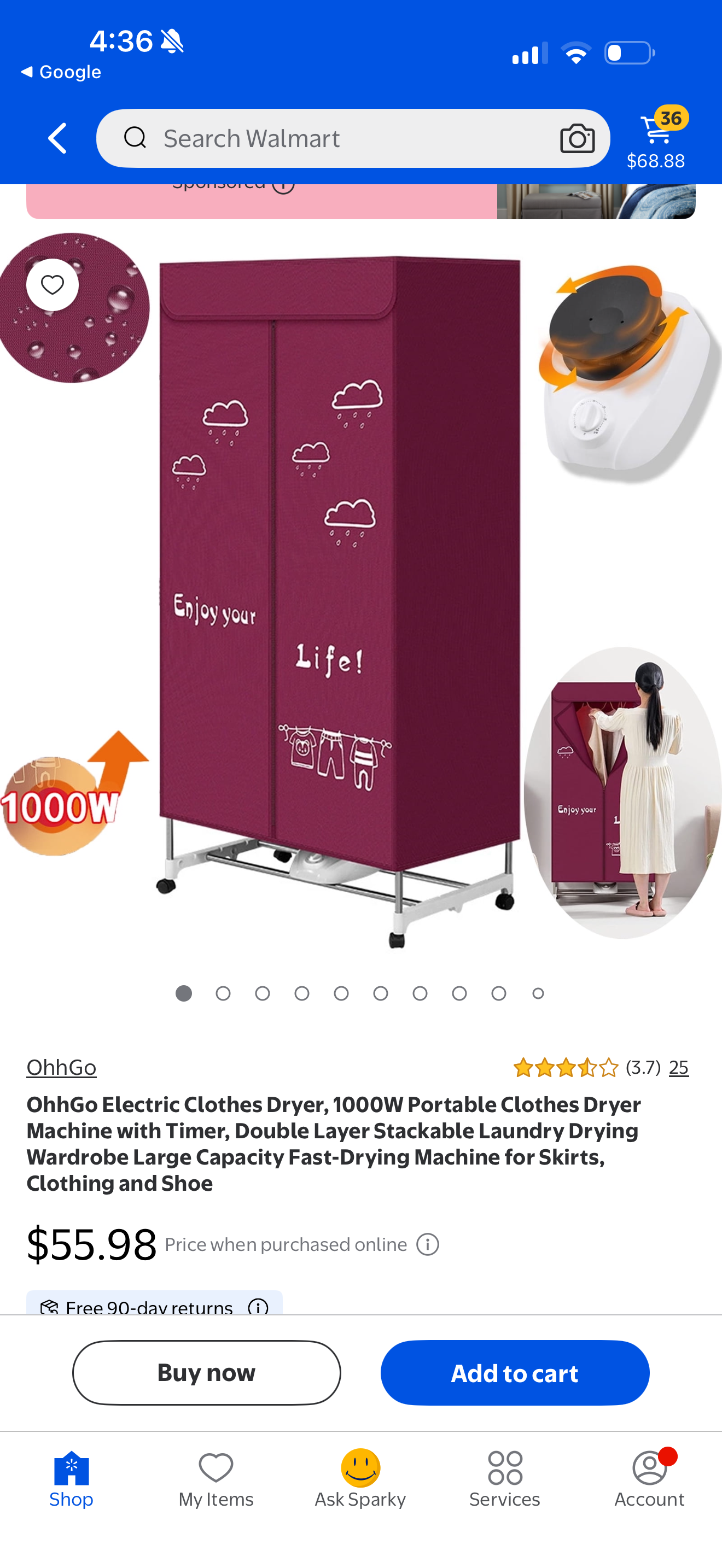 OhhGo Electric Clothes Dryer, 1000W Portable Clothes Dryer Machine with Timer, Double Layer Stackable Laundry Drying Wardrobe Large Capacity Fast-Drying Machine for Skirts, Clothing and Shoe