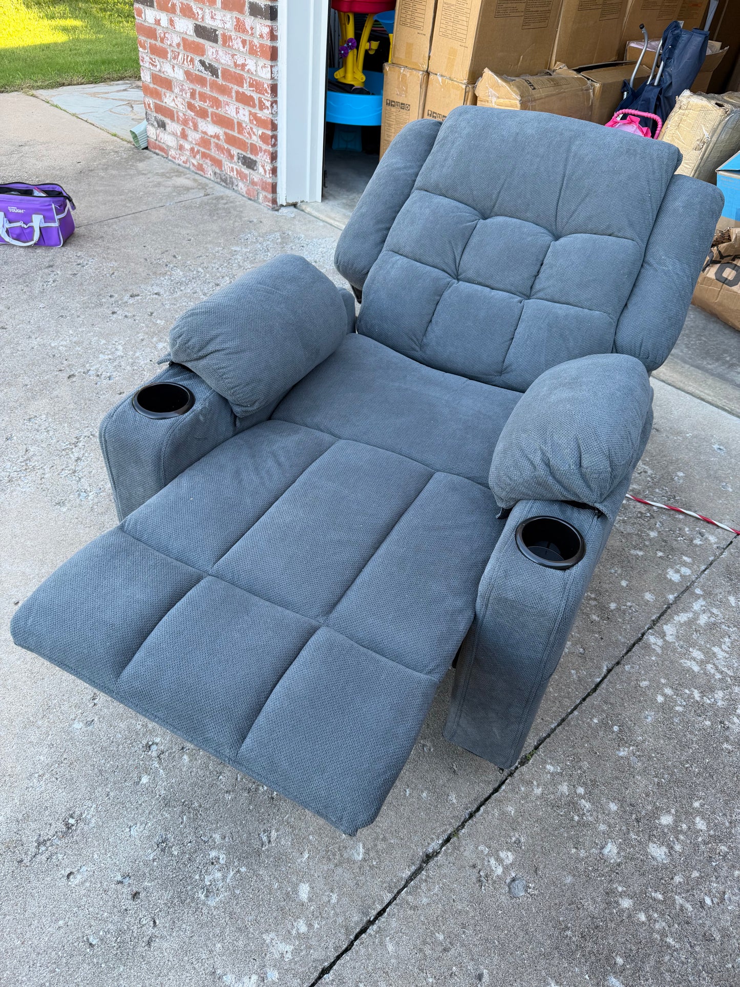 Power Lift Massager Heated Recliner Gray Fabric NEW
