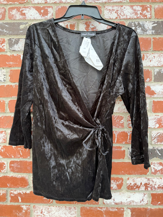 Black Polyester Faux Velvet Blouse
