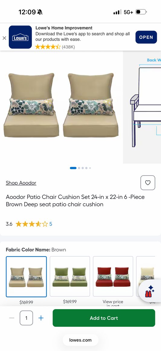 Aoodor Patio Chair Cushion Set 24-in x 22-in 6 -Piece Brown Deep seat patio chair cushion