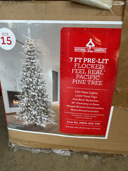 7 ft. Pre-Lit Flocked Feel Real Pacific Pine Tree